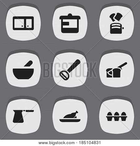 Set Of 9 Editable Food Icons. Includes Symbols Such As Coffee Pot, Bakery, Utensil And More. Can Be Used For Web, Mobile, UI And Infographic Design.