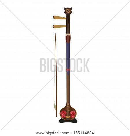 Vector illustration of banhu isolated on white background. Chinese bowed string musical instrument decorated with peony flowers in flat design.