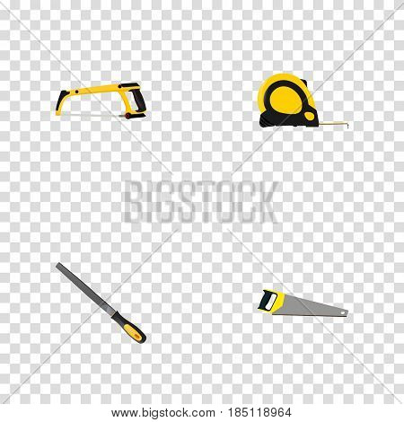 Realistic Length Roulette, Arm-Saw, Sharpener And Other Vector Elements. Set Of Tools Realistic Symbols Also Includes Emery, Hacksaw, Arm Objects.