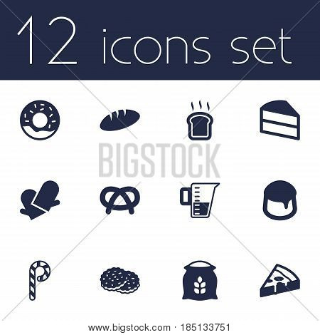 Set Of 12 Cook Icons Set.Collection Of Pastry, Shortcake, Sack And Other Elements.