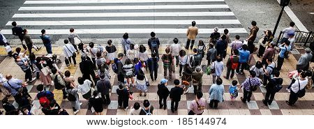 Asian People Are Across The Crosswalk