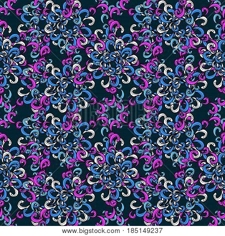 Boho Style Flower Seamless Pattern. Vector Mandala. Blue Background. Tiled Mandala Design Best For P