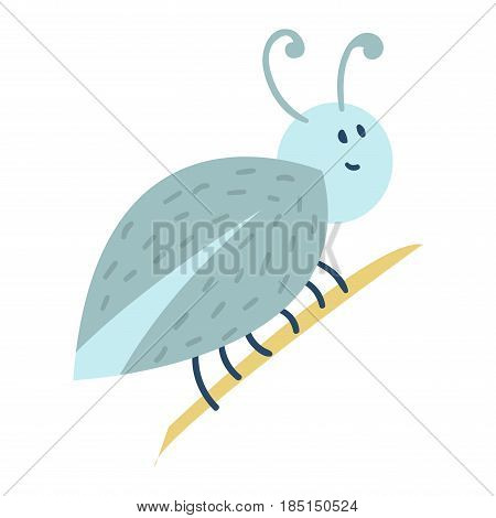 Colorful insect icon isolated wildlife wing detail summer blue and bug wild spider bee vector illustration. Nature pest mosquito small hand drawn art sign.