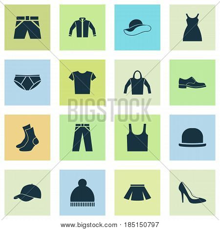 Dress Icons Set. Collection Of Half-Hose, Elegance, Briefs And Other Elements. Also Includes Symbols Such As Ski, Elegant, Briefs.