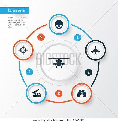 Warfare Icons Set. Collection Of Glass, Aircraft, Ordnance And Other Elements. Also Includes Symbols Such As Target, Ordnance, Glass.