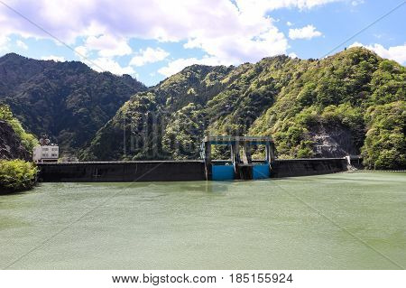 Lake Midori and Shintoyone Dam in Aichi, Japan.