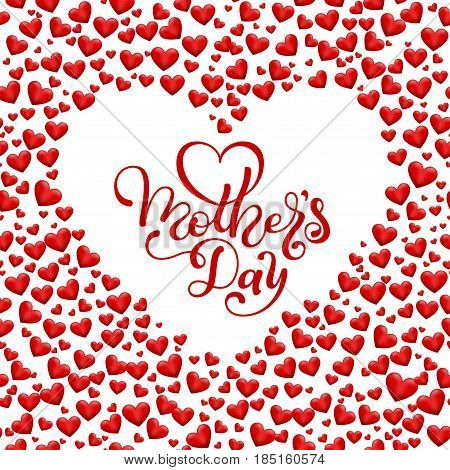 Holiday gift card with hand lettering Mother's Day and herarts. Template for a banner, poster, flyer, invitation. Vector illustration for your design