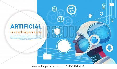 Artificial Intelligence Modern Robot Brain Technology Flat Vector Illustration