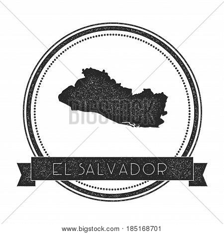 Retro Distressed El Salvador Badge With Map. Hipster Round Rubber Stamp With Country Name Banner, Ve