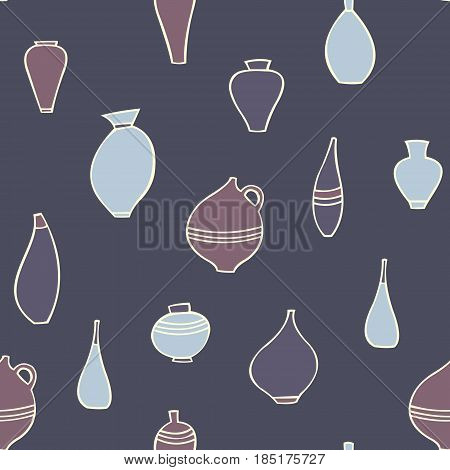 Vector seamless pattern with stylized vases. Decorative background for design and decoration of textiles wallpapers tiles packaging and other surfaces