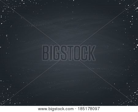 Horisontal blackboard isolated with white splashes. Hand drawn chalkboad texture for background. Vector illustration.