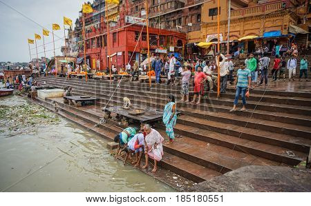 The Riverbank Of Ganges In Varanasi, India