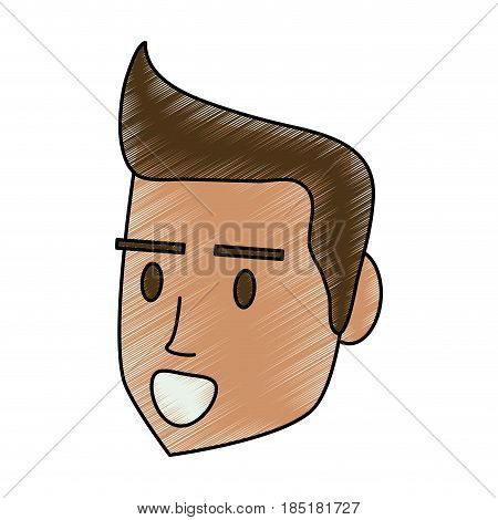 color pencil side view face man with hairstyle and smiling vector illustration