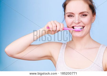 Woman Brushing Cleaning Teeth