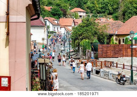 Karlstejn Czech Republic - September 03 2016: Main Village Street Leading To Karlstejn Castle. Karls