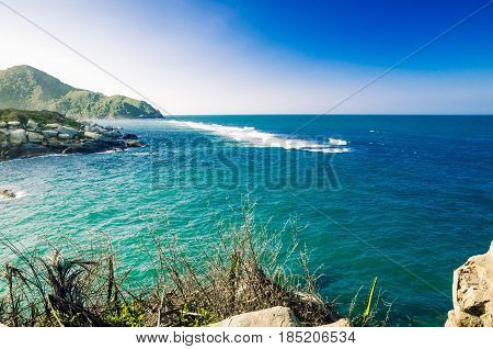 View on tropical sea by National park Tayona in Colombia
