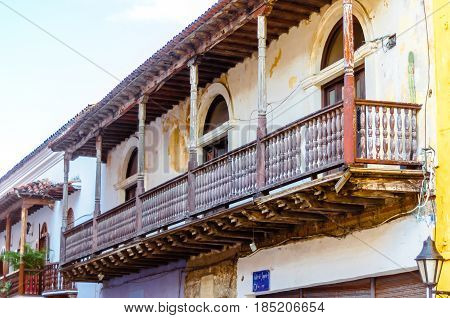 View on abonded colonial building in Cartagena - Colombia