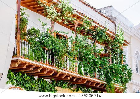 View on balcony of colonial building in Cartagena - Colombia