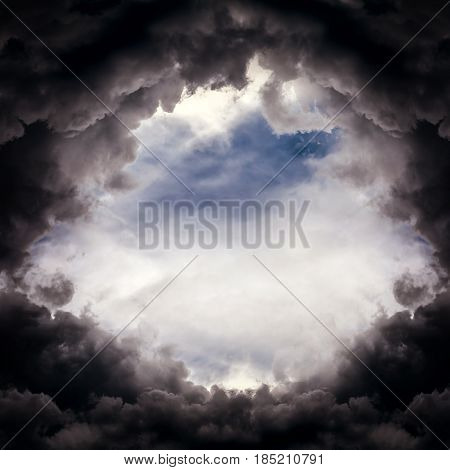 Hole of the Sky in the Dark Storm Clouds