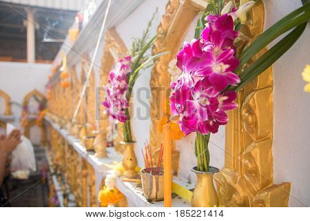 flower incense candle for dead man in buddhism culture.