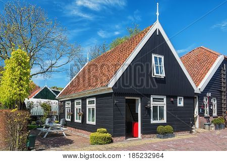 De Woude, Netherlands, April 30, 2017: Characteristic house in the village De Woude which is located on an island in the Alkmaarder and Uitgeester lake in The Netherlands