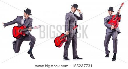 Businessman quitar player isolated on white