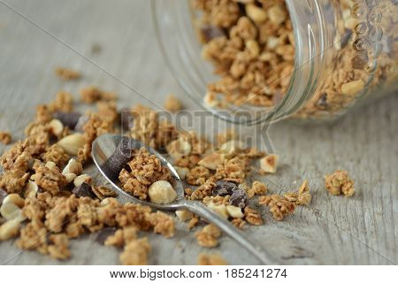 Home made granola - oat, nuts and chocolate