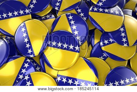 Bosnia And Herzegovina Badges Background - Pile Of Bosnia Herzegovinan Flag Buttons.