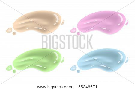 A set isolated cosmetic creams and liquid. Colored  smears lipsticks on white background.