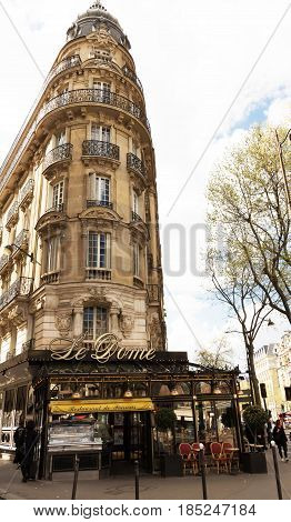 Paris, France-April 02 , 2017 : The famous restaurant Le Dome located on Montparnasse boulevard.