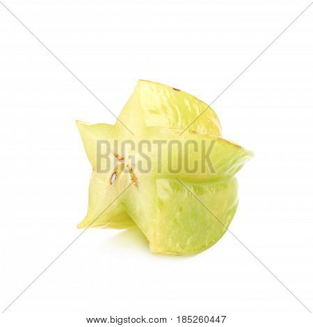 Sliced carambola starfruit fruit isolated over the white background