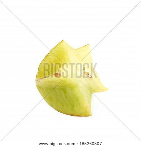 Sliced carambola starfruit fruit isolated over the white background