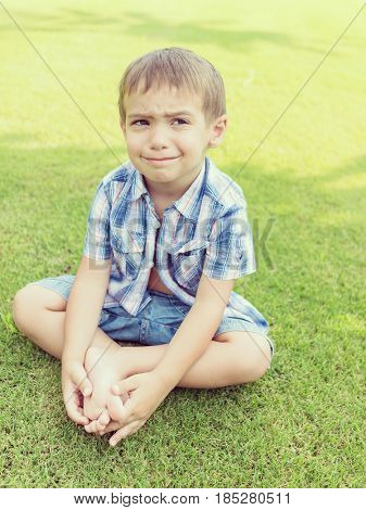 Enyojing on beautiful grass meadow