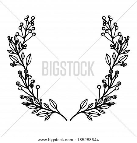 monochrome contour of decorative branches forming half crown vector illustration