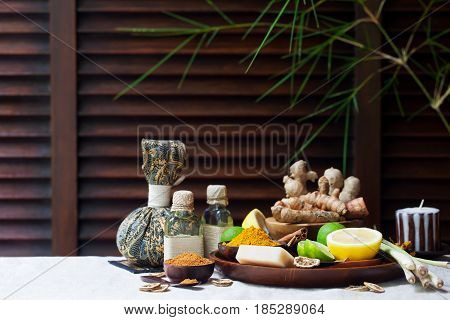 Spa, Heath Care Set On A Plate. Copy Space