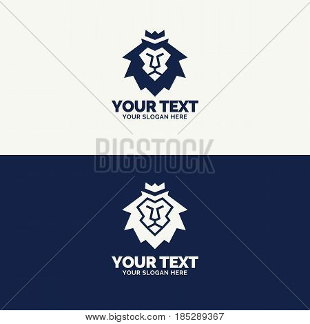 Lion emblem set consisting lion head cyan color flat style isolated on background for shield firm, business company, t-shirt design, label, badge, sticker. Vector Illustration