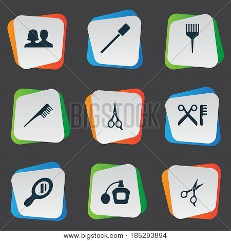 Vector Illustration Set Of Simple Cosmetics Icons. Elements Barbershop, Comb, Eyelash Brush And Other Synonyms Coloring, Hairstylist And Perume.