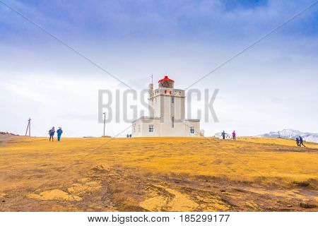 White lighthouse at Cape Dyrholaey, Iceland
