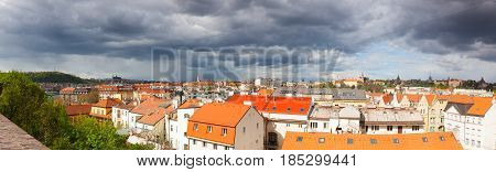 View from Vysehrad after rain.It is a historic fort located in the city of Prague. It was built probably in the 10th century on a hill over the Vltava River.