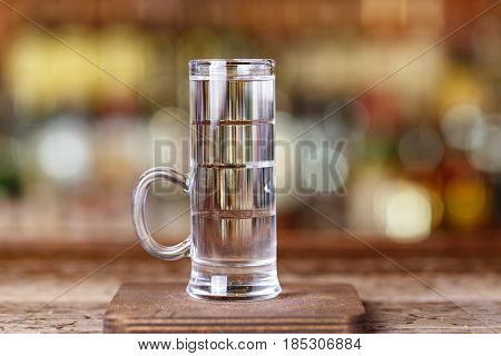 Multilayer transparent cocktail Audi with sambuca coconut and citrus liqueur white rum
