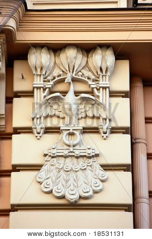 Détail de l'Art Nouveau (Jugendstil) immeuble en plein centre historique de Riga, Lettonie.