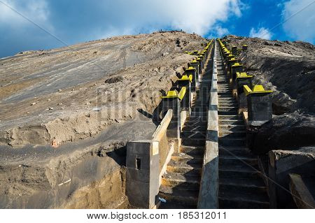 Strairway To Mount Bromo Volcanoes In Bromo Tengger Semeru National Park, East Java, Indonesia