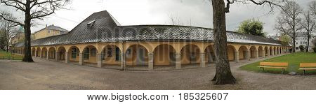 Traunstein, Germany - Apr 19 2017 : Arcaded Sidewalk At The Old Cemetery In Traunstein, Germany