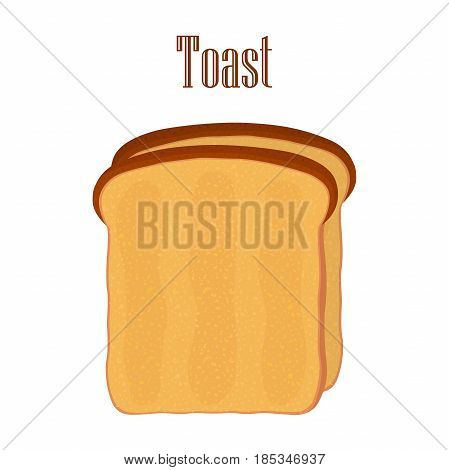 Fried bread, toast for breakfast. Made in cartoon flat style. Crouton fresh bakery