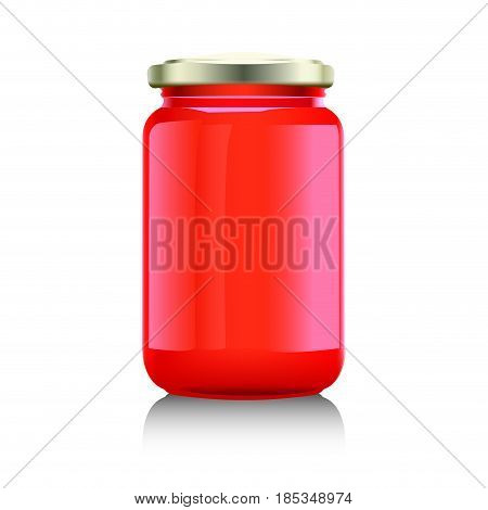 Glass jar with with jam, confiture or honey. Vector illustration. Packaging collection. Label for jam. Bank realistic. Mock up mason jar with design label or badges