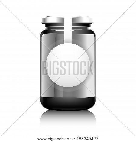 Glass jar with with jam, confiture or honey. Vector illustration. Packaging collection. Label for jam. Bank realistic. Mock up mason jar with design label or badges