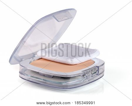 Make-up powder in box isolated on white background.