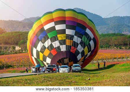 Chiang Rai, Thailand - February 16 : Colorful Balloon At Singha Park Chiang Rai Balloon Fiesta 2017