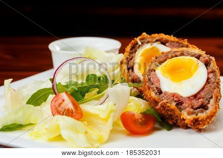English Food, Scotch Eggs Served With Lettuce