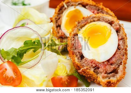 English Food, Scotch Eggs Served With Lettuce